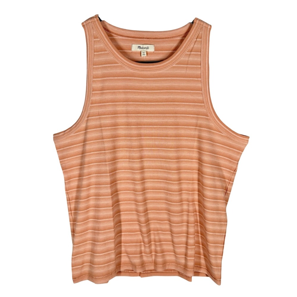Madewell Sleeveless Tank XL Orange Striped Stretch Pullover‎ Casual Knit NWT